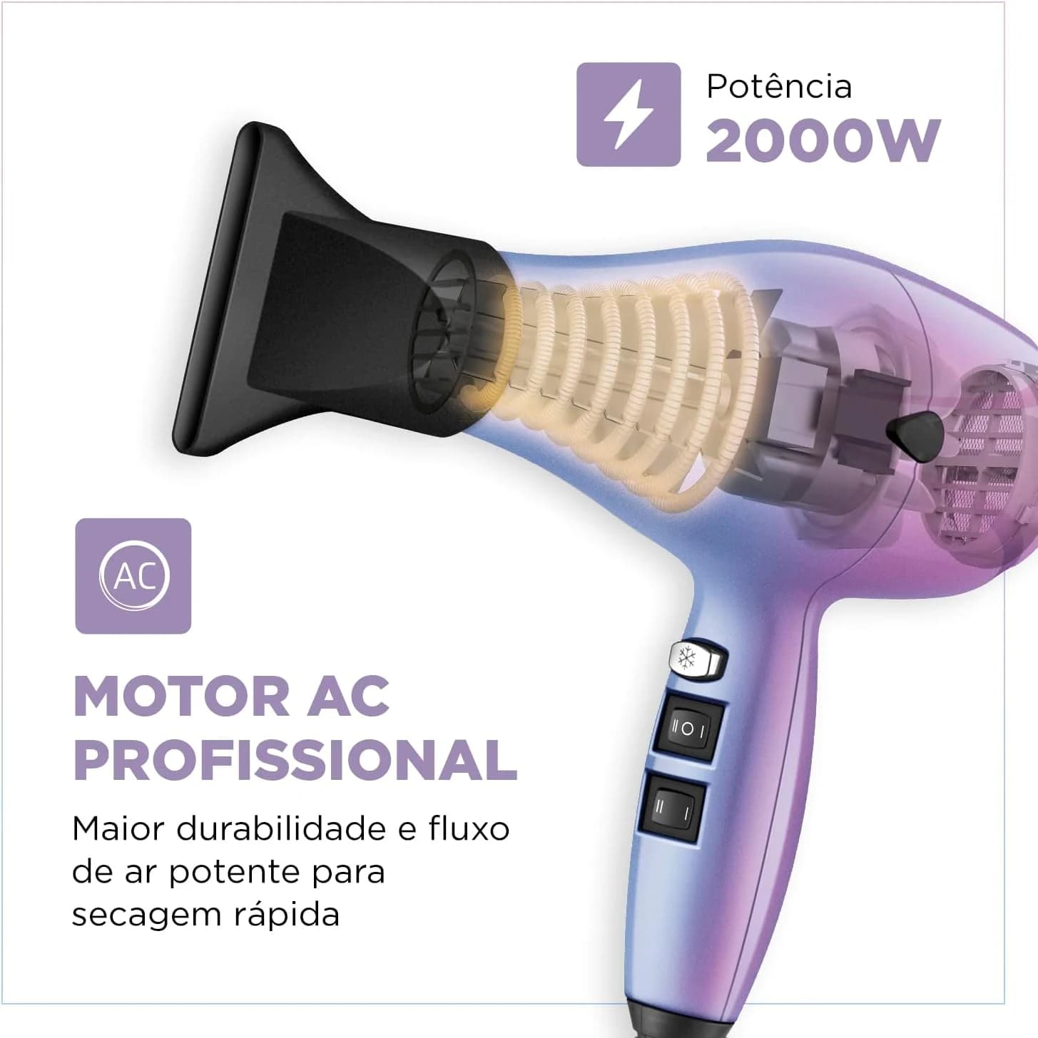 Secador de Cabelo By Juliette, Mondial, Azul/Rosa, 2000W, 110V - SCP-JU-03