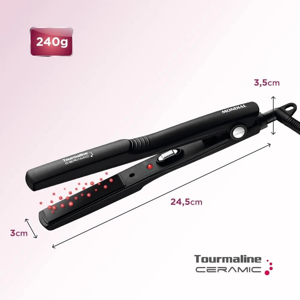 Prancha Alisadora Tourmaline Ceramic, Mondial, Preto, 30W, Bivolt - P-15