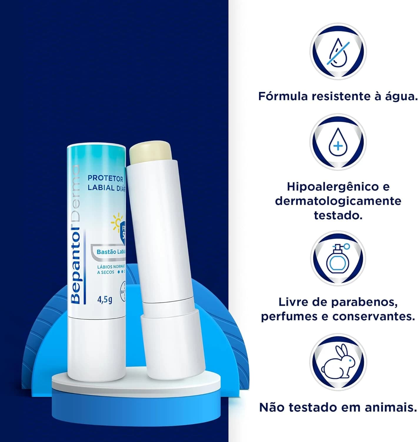 Bepantol Derma Protetor Labial Diário, Hidratante Labial FPS 50, 4,5g