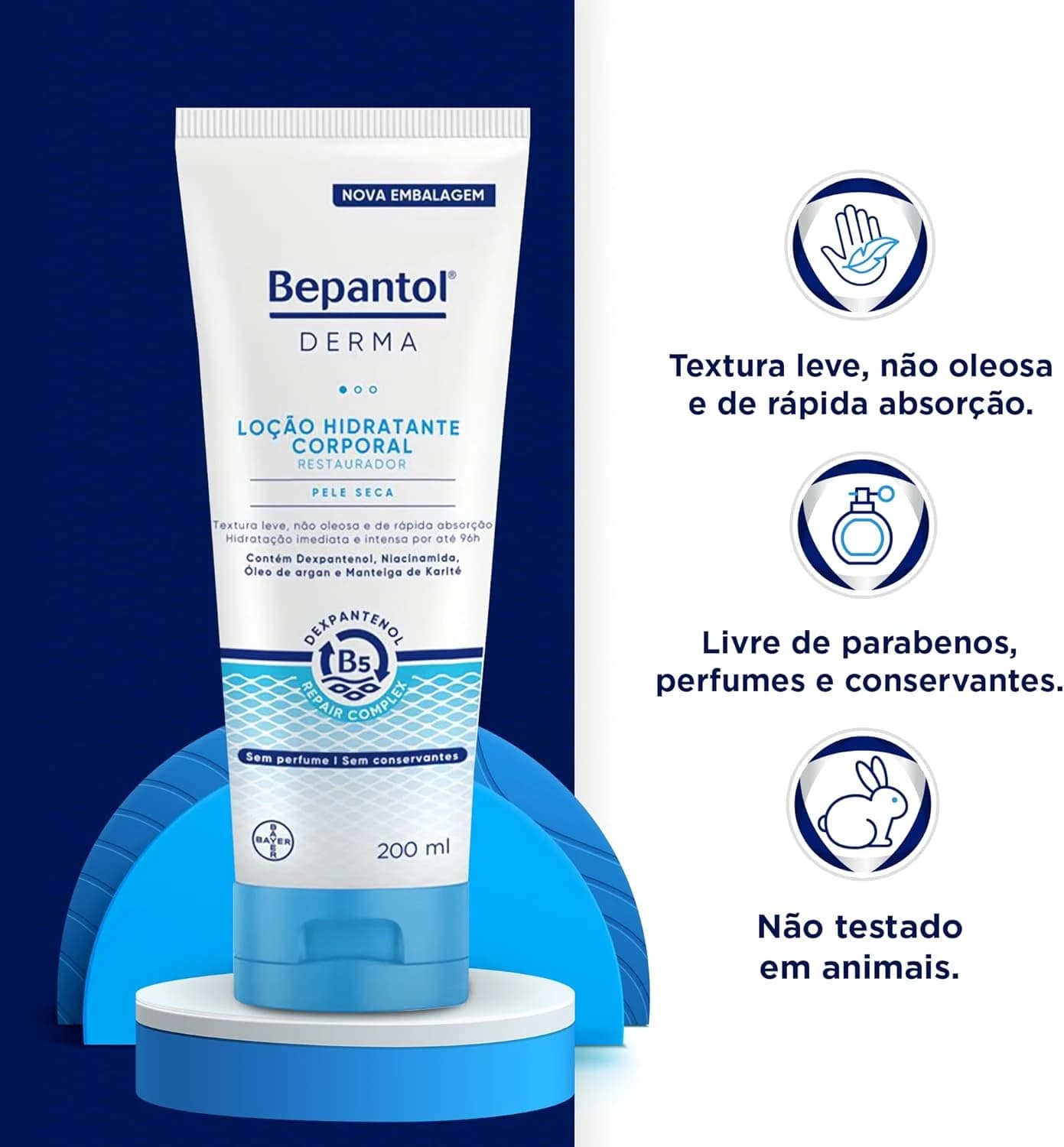 Bepantol Derma Hidratante Corporal, Restaurador para Pele Seca, 200ml