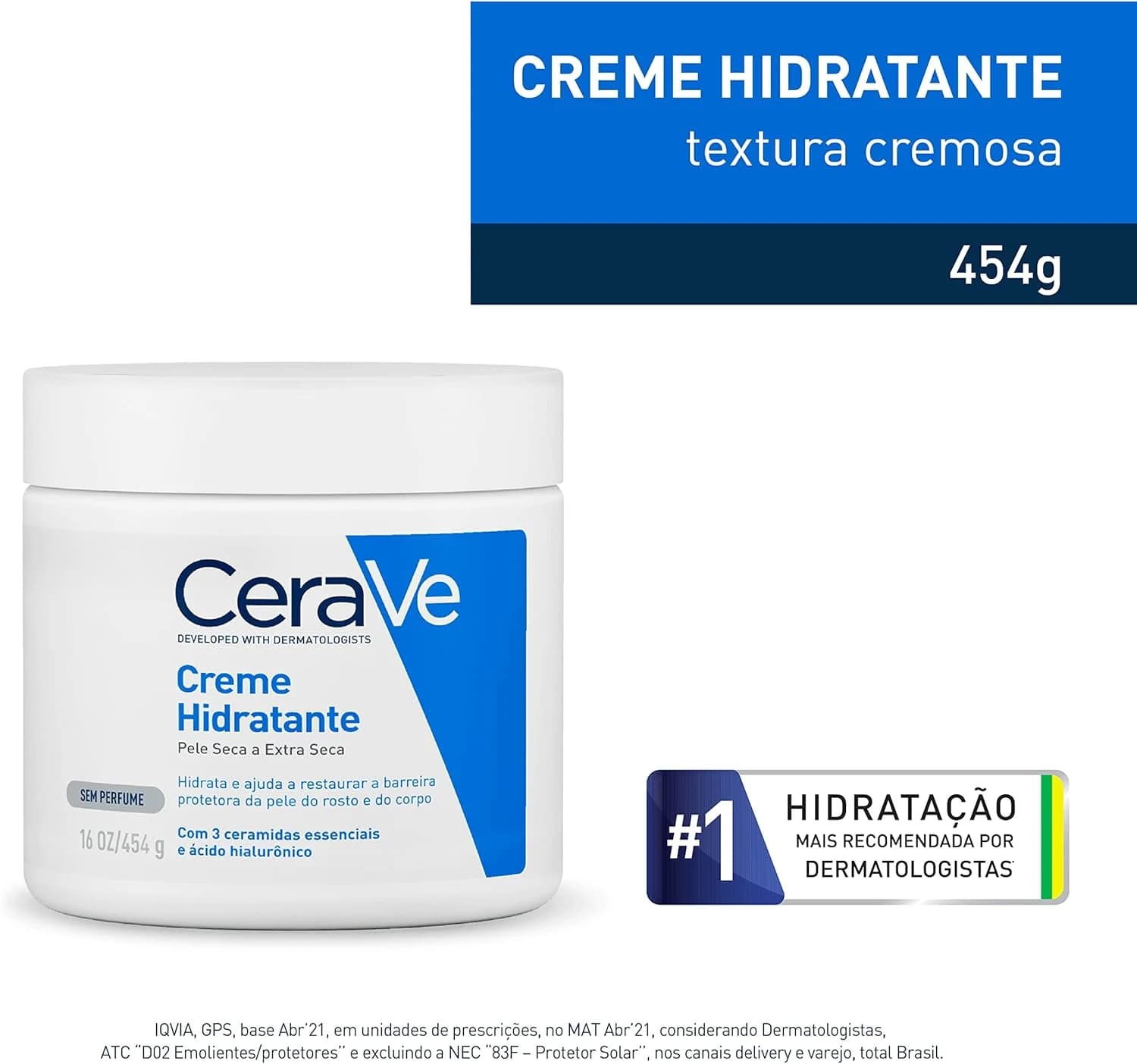 CeraVe Creme Hidratante Corporal, com 3 Ceramidas Essenciais e Ácido Hialurônico, 453g
