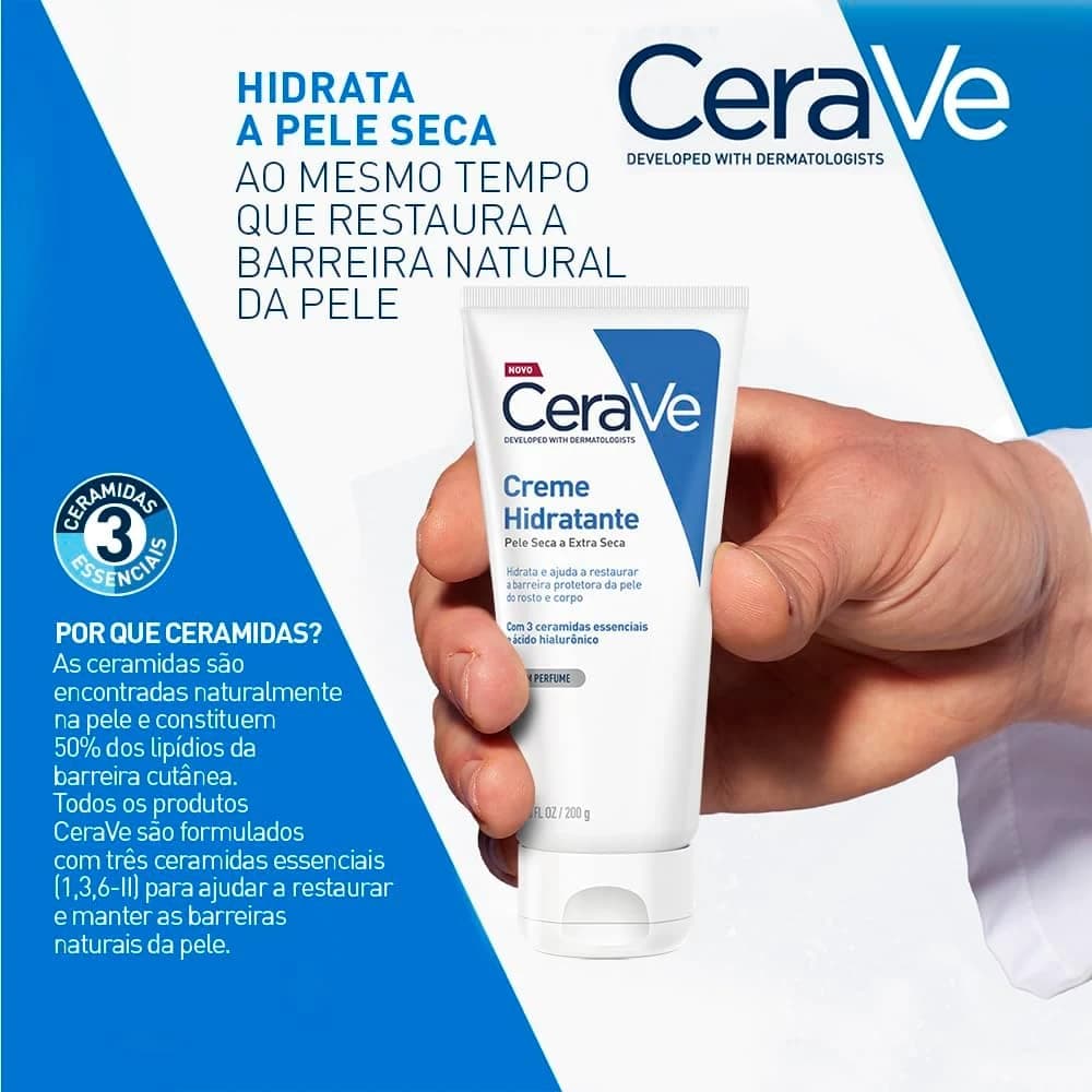 CeraVe, Creme Hidratante Corporal, com textura Cremosa e Ácido Hialurônico 200g