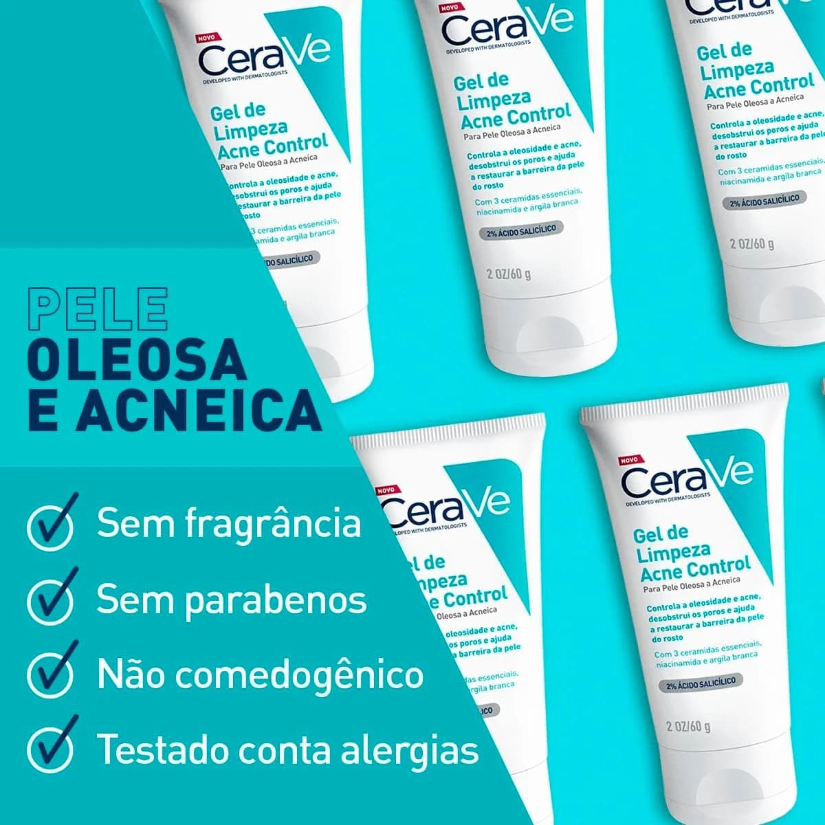 Cerave, Gel de Limpeza Acne Control com Niacinamida e Ácido Salicílico, 340g