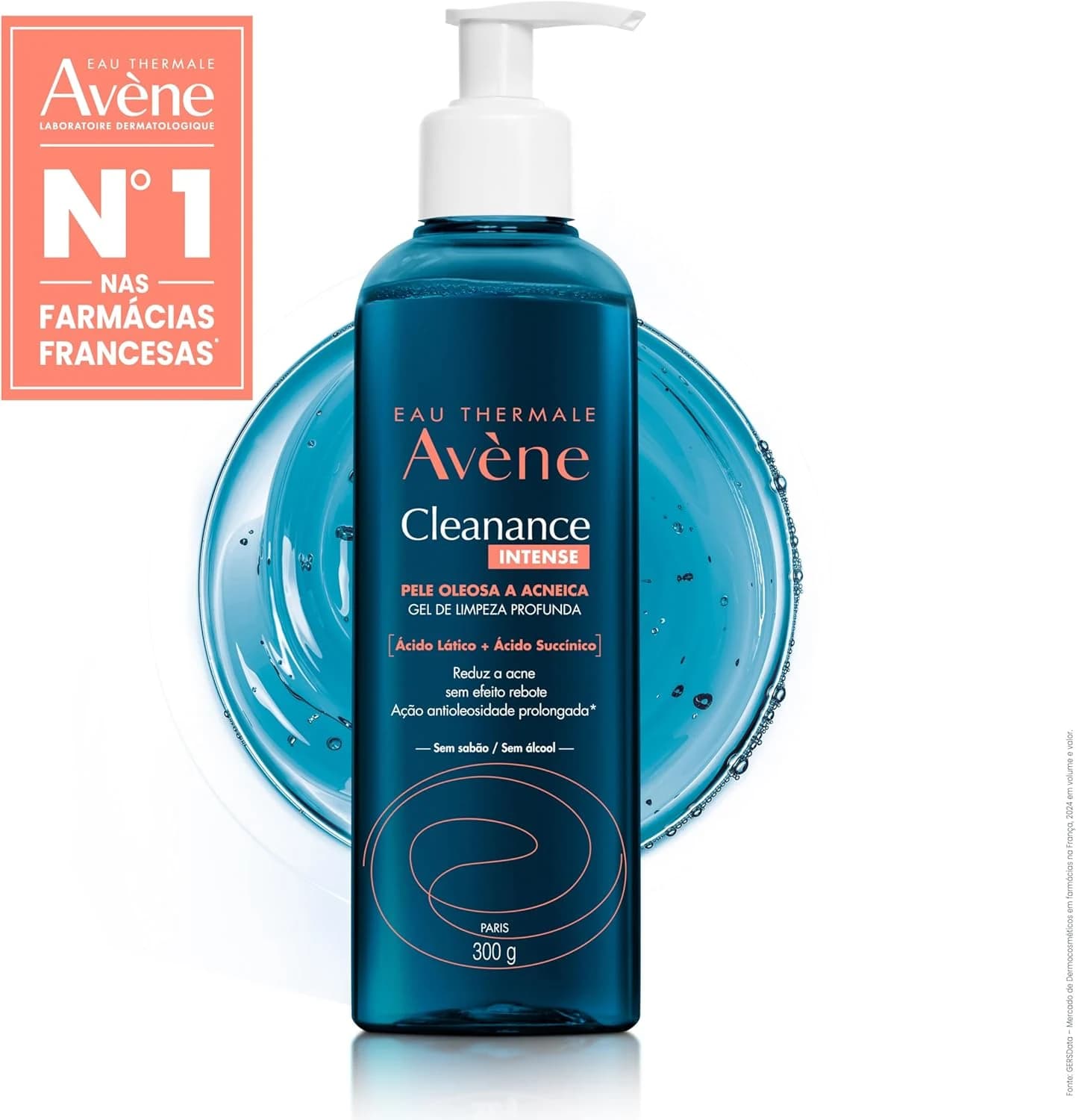 Avène Cleanance Intense Gel de Limpeza Facial Profunda com Ácido Lático e Ácido Succínico, 300g