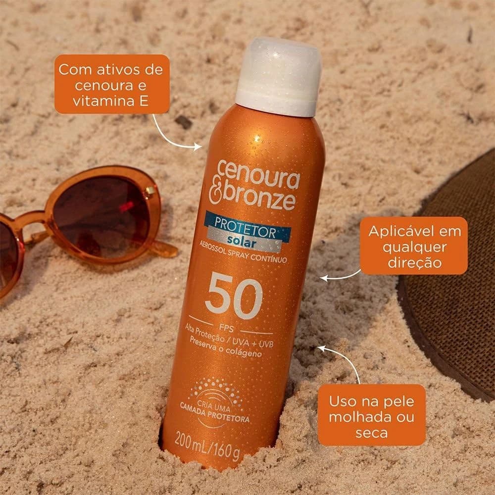 Cenoura e Bronze Protetor Solar Aerossol Cenoura E Bronze Fps50 200Ml