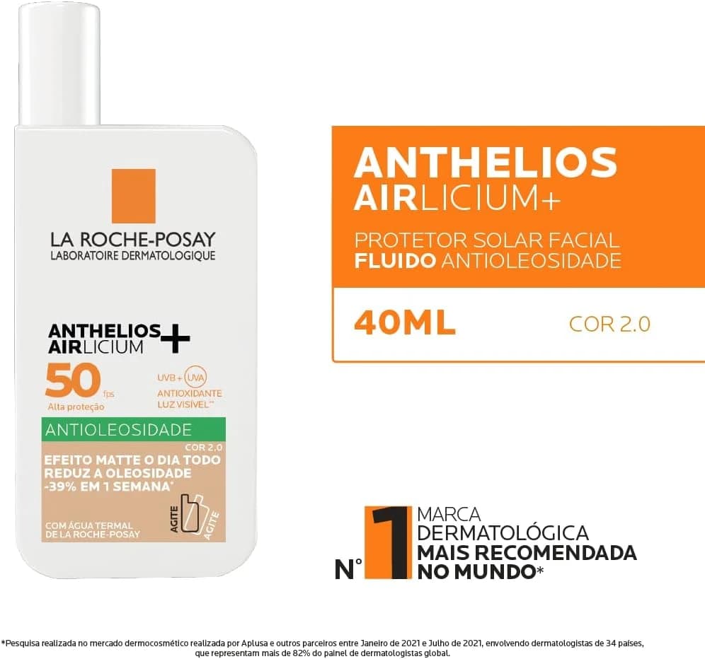 La Roche-Posay, Anthelios Airlicium, Protetor Solar Facial Antioleosidade com cor, 40g