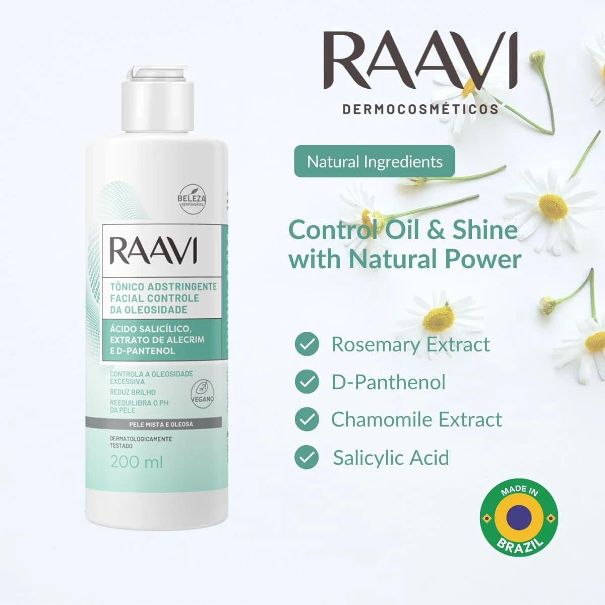 Raavi - Tônico Adstringente Facial Controle da Oleosidade Pele Mista e Oleosa 200ml