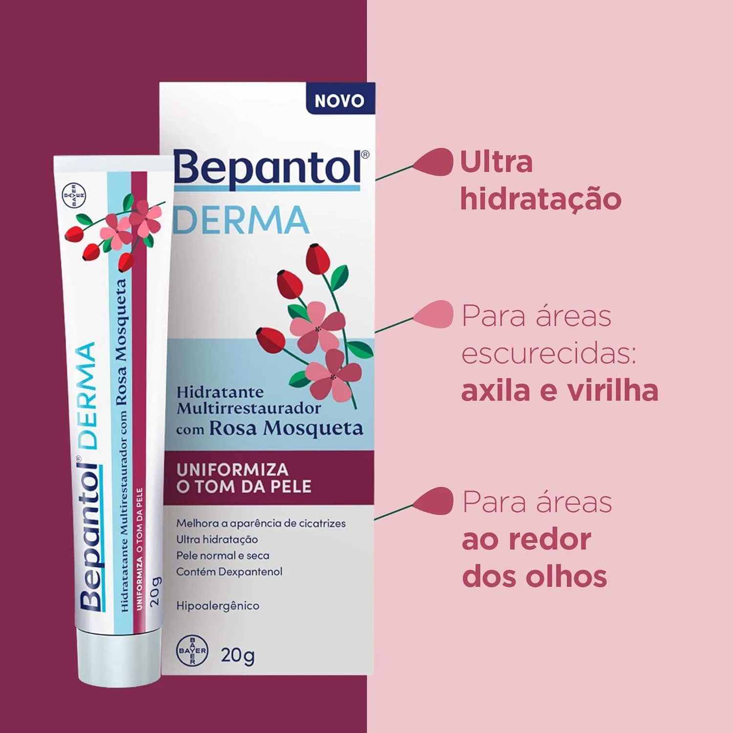 Bepantol Derma Rosa Mosqueta, 20g, Hidratante Uniformizante