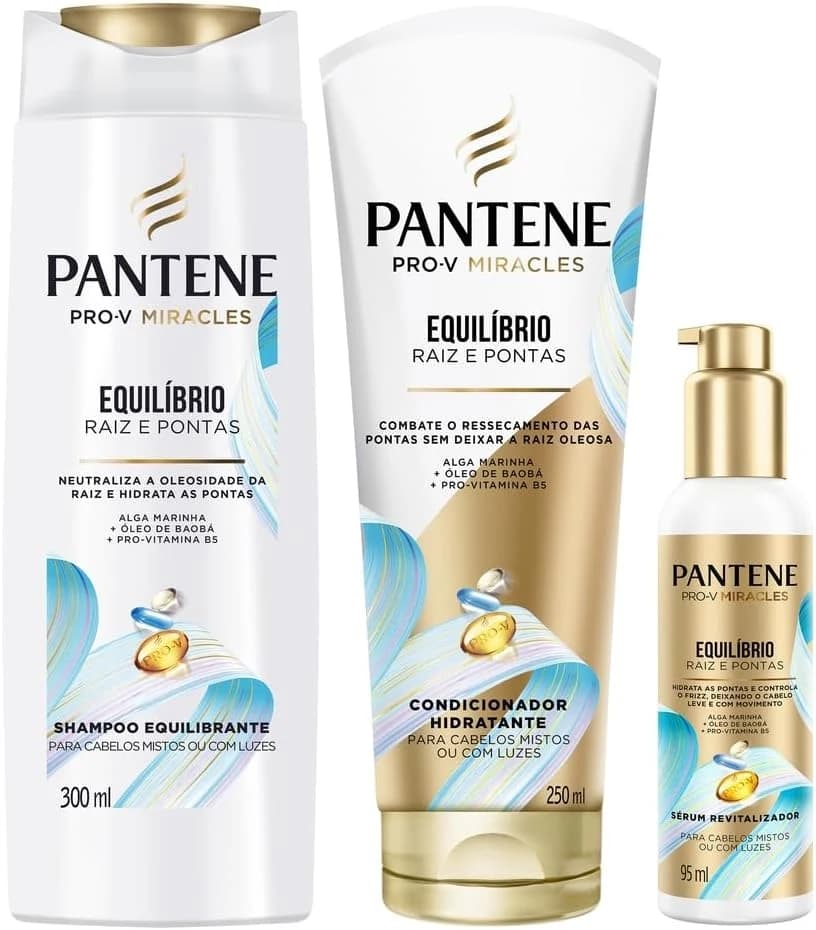 Pantene Kit PRO-V Miracles Equilíbrio Raiz e Pontas com Shampoo 300 ml, Condicionador Hidratante 250 ml, e o Sérum 95 ml