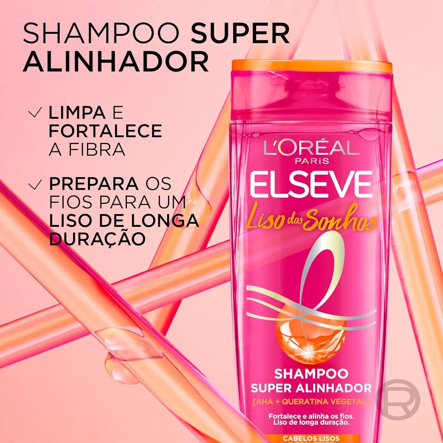L'Oréal Paris Elseve Liso dos Sonhos Shampoo Super Alinhador, com Queratina Vegetal e AHA, 400ml