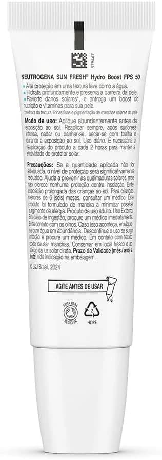 Protetor Solar Facial Neutrogena Sun Fresh Hydro Boost Sem Cor FPS 50 40mL